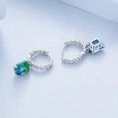 Chain Ear Blue and Green Tourmaline Hoop Earring - 925 sterling silver - Multi Color