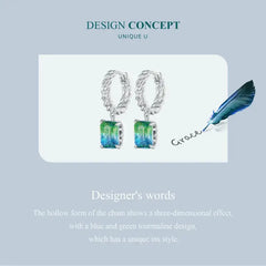 Chain Ear Blue and Green Tourmaline Hoop Earring - 925 sterling silver - Multi Color