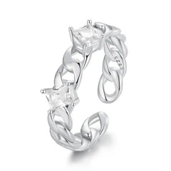 Chain Open Ring - 925 sterling silver - Transparent - Rings