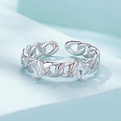 Chain Open Ring - 925 sterling silver - Transparent - Rings