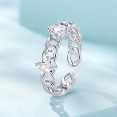 Chain Open Ring - 925 sterling silver - Transparent - Rings