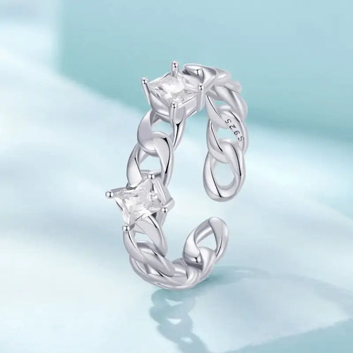 Chain Open Ring - 925 sterling silver - Transparent - Rings