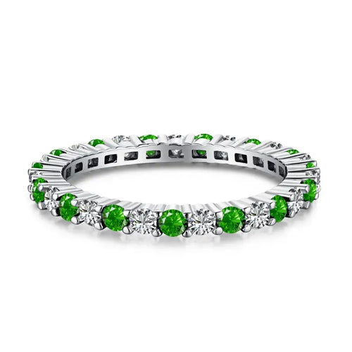 Channel Zircon Shape 925 Silver Ring - Green / 7 - Rings