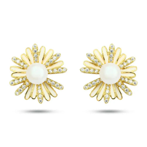 Chrysanthemum 925 Silver Earring - White