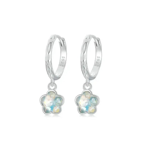 Circle Flower Shaped Earrings Made of Zircon - 925 Sterling Silver - Multi Color