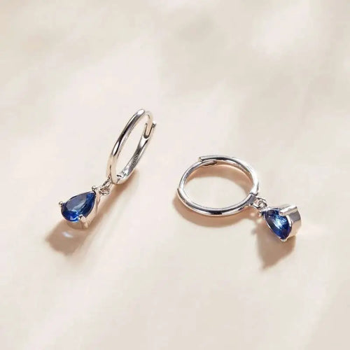 Circle Shaped Blue zircon 925 Silver Earrings - Blue