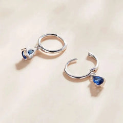 Circle Shaped Blue zircon 925 Silver Earrings - Blue