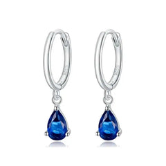 Circle Shaped Blue zircon 925 Silver Earrings - Blue