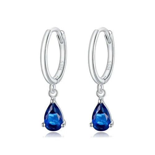 Circle Shaped Blue zircon 925 Silver Earrings - Blue