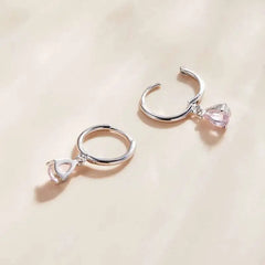 Circle Shaped with Pink zircon 925 Silver Earrings - Pink
