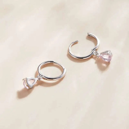 Circle Shaped with Pink zircon 925 Silver Earrings - Pink