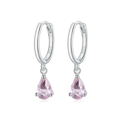 Circle Shaped with Pink zircon 925 Silver Earrings - Pink