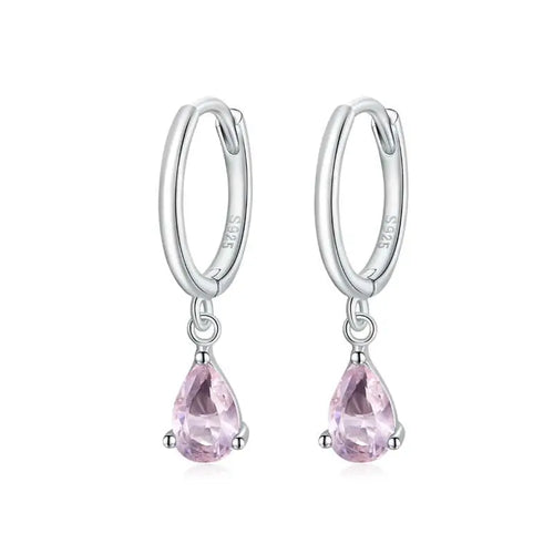 Circle Shaped with Pink zircon 925 Silver Earrings - Pink