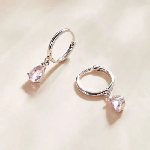 Circle Shaped with Pink zircon 925 Silver Earrings - Pink