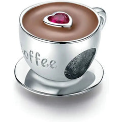 Coffee cup pendant with a red heart - 925 sterling silver