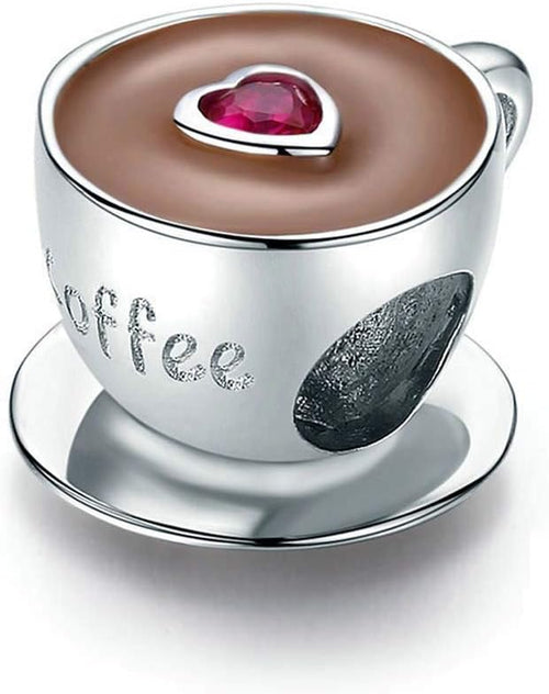 coffee cup pendant with a red heart, made of 925 sterling silver - fathyibrahim