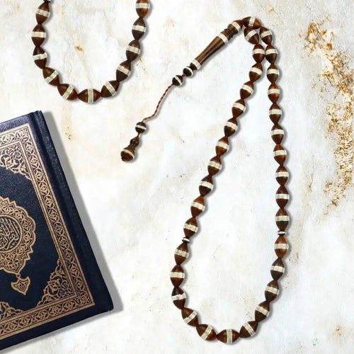 Coke Wood Rosary inlaid with Silver 33 Beads - Brown - Rosary