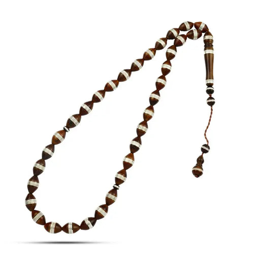 Coke Wood Rosary inlaid with Silver 33 Beads - Brown - Rosary