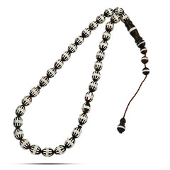 Coke Wood Rosary inlaid with Silver , 33 Beads - fathyibrahim