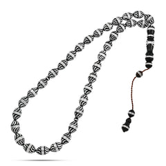 Coke Wood Rosary inlaid with Silver , 33 Beads - fathyibrahim