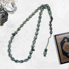 Coke Wood Rosary inlaid with Silver & Malachite 33 Beads - Multi Color - Rosary