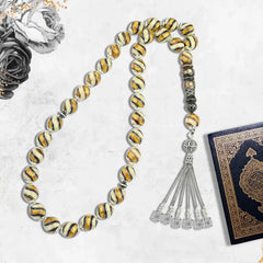 Coke Wood Rosary inlaid with Silver & Natural Ivory & Fitran 33 Beads - Multi Color - Rosary