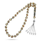 Coke Wood Rosary inlaid with Silver & Natural Ivory & Fitran 33 Beads - Multi Color - Rosary