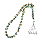 Coke Wood Rosary inlaid with Silver & Natural Ivory & Fitran 33 Beads - Multi Color - Rosary
