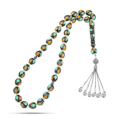 Coke Wood Rosary inlaid with Silver & Natural Ivory & Fitran 33 Beads - Multi Color - Rosary