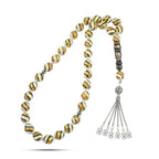 Coke Wood Rosary inlaid with Silver & Natural Ivory & Fitran 33 Beads - Multi Color - Rosary