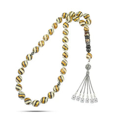 Coke Wood Rosary inlaid with Silver & Natural Ivory & Fitran 33 Beads - Multi Color - Rosary