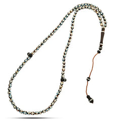 Coke Wood Rosary inlaid with Silver & Turquoise 99 Beads - Multi Color - Rosary