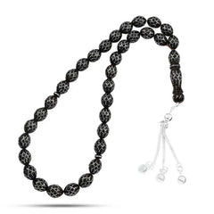 Coke Wood Rosary inlaid with Silver & Turquoise 99 Beads - Multi Color - Rosary