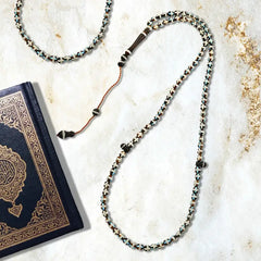 Coke Wood Rosary inlaid with Silver & Turquoise 99 Beads - Multi Color - Rosary
