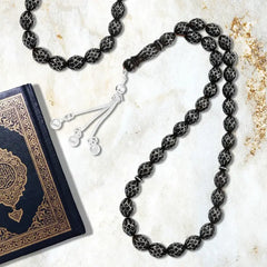 Coke Wood Rosary inlaid with Silver & Turquoise 99 Beads - Multi Color - Rosary