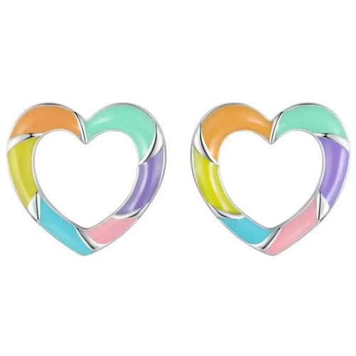 Colored Heart Shaped Earrings - 925 Sterling Silver