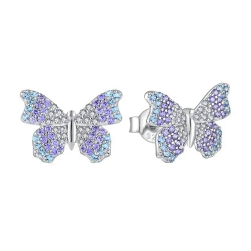 Colorful Butterfly 925 Silver Earrings - Multi Color - Earrings