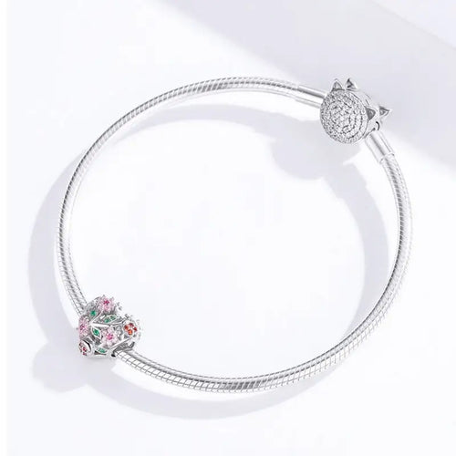 Colorful flower 925 silver charm - Multi Color