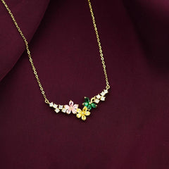 Colorful Flowers 925 Silver Necklace - Gold - Multi Color - NECKLACES