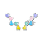 Colorful Heart Stud Earrings - 925 Sterling Silver - Multi Color