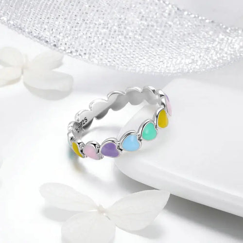 Colorful Hearts 925 Silver Ring - Rings