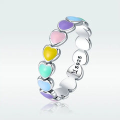 Colorful Hearts 925 Silver Ring - Rings