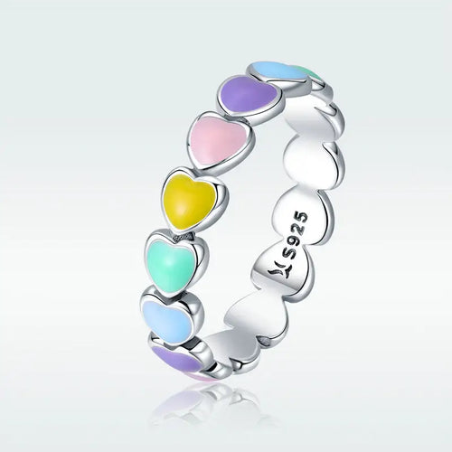 Colorful Hearts 925 Silver Ring - Rings