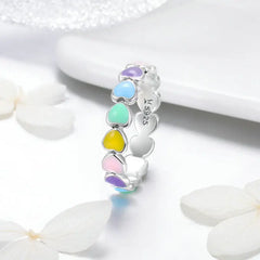 Colorful Hearts 925 Silver Ring - Rings