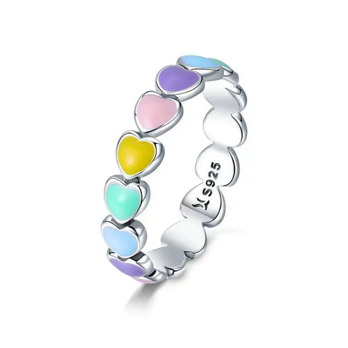 Colorful Hearts 925 Silver Ring - Rings