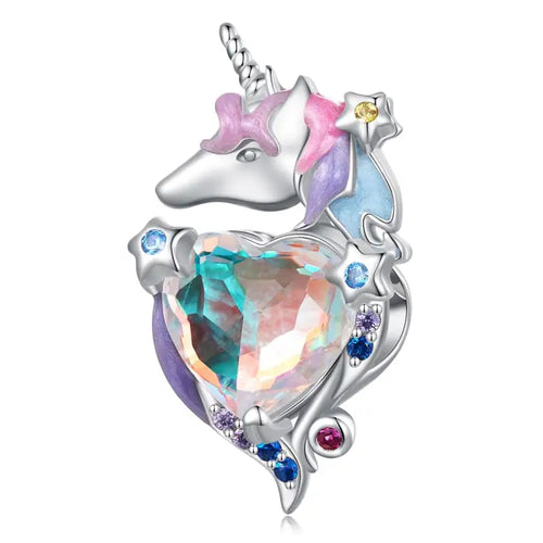 Colorful Rainbow Unicorn Charm - 925 Sterling Silver - Multi Color
