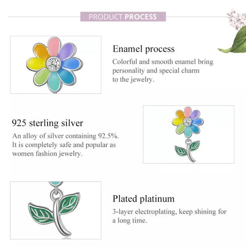 Colorful Sunflower 925 Silver Charm - White