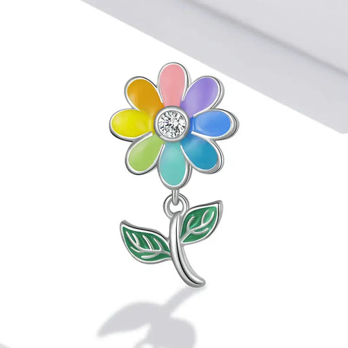 Colorful Sunflower 925 Silver Charm - White