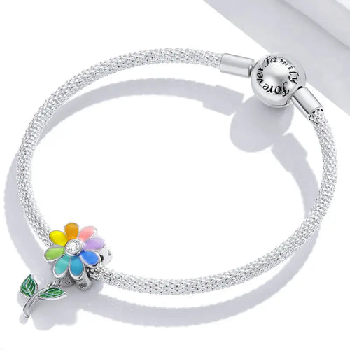 Colorful Sunflower 925 Silver Charm - White