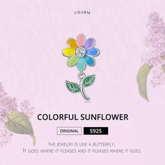 Colorful Sunflower 925 Silver Charm - White